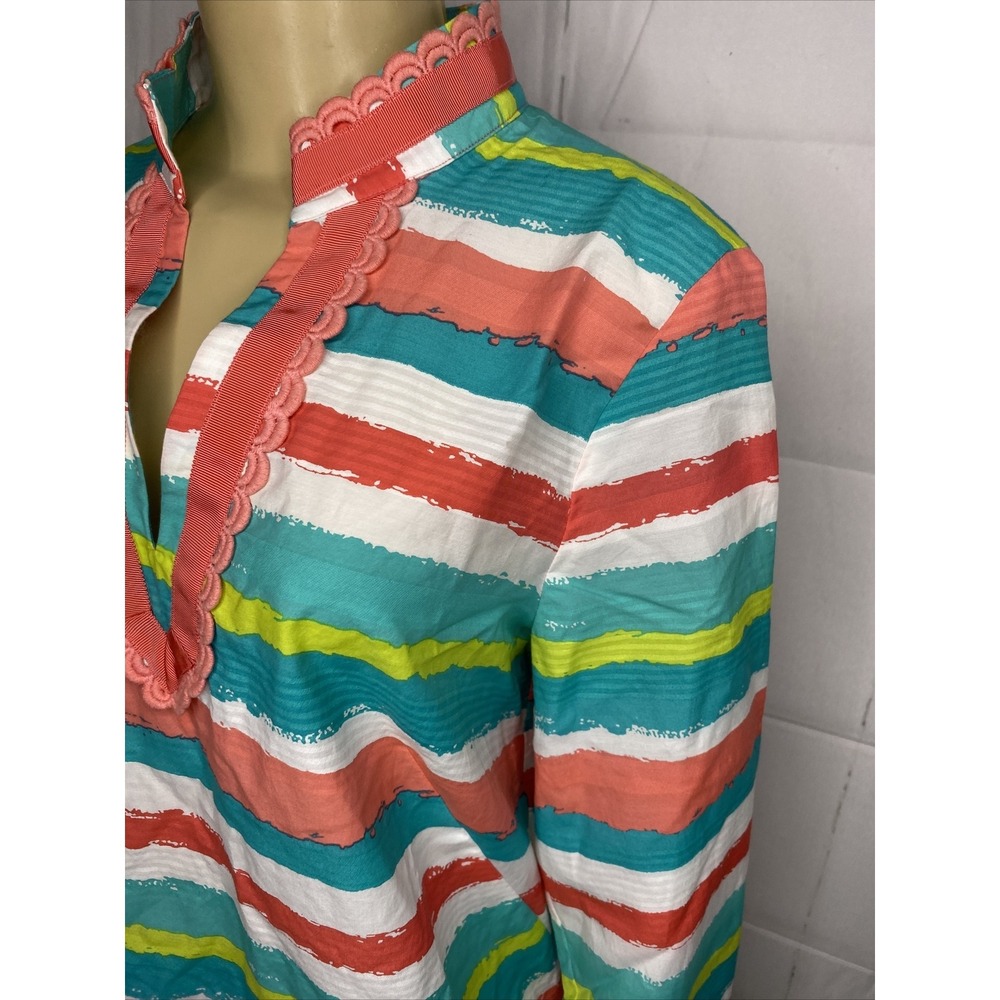 Vineyard Vines Top Women Sz S Blouse Silk Blend V-Neck Long Sleeve Striped - Picture 8 of 9